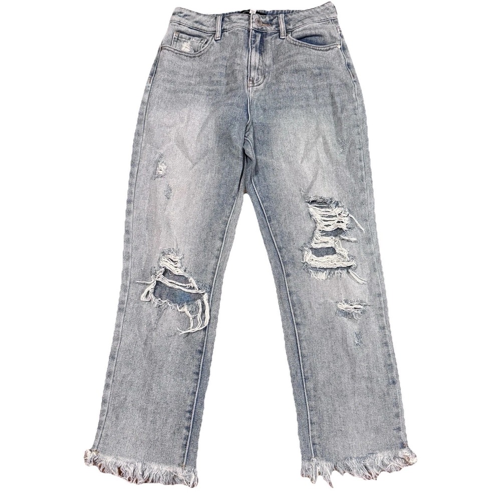Kendall Kylie Distressed Jeans Womens 25 Cropped Raw Hem Light Wash
